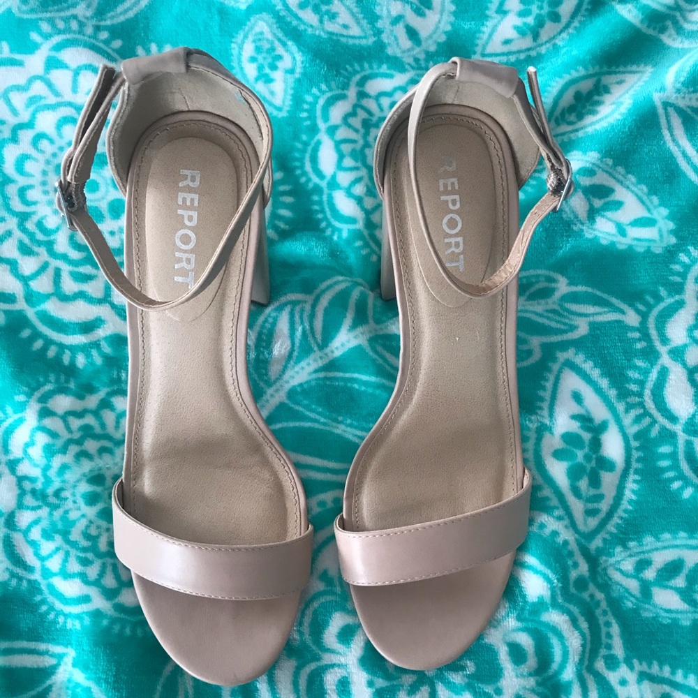 Nude Block Heel Sandal Pumps Size 10